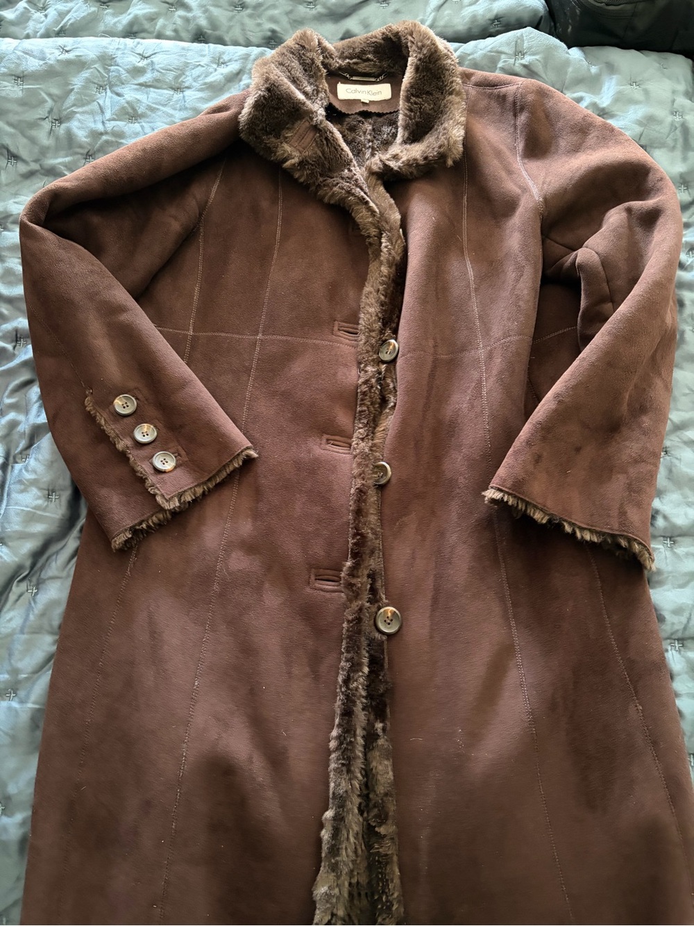 Calvin Klein Chocolate Brown Faux-Shearling Coat